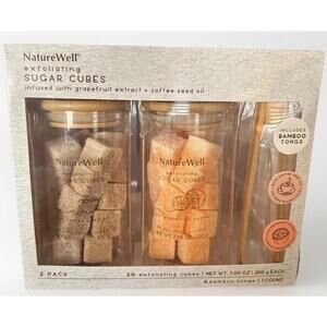 NatureWell SUGAR CUBES 2-Pack GRAPEFRUIT+COFFEE OIL 7.05oz Bamboo Tongs